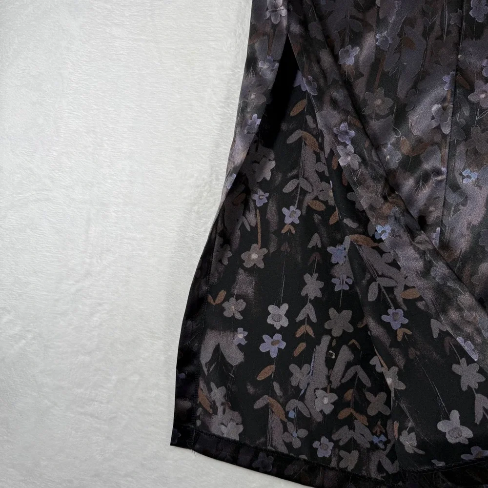 A. Byer California Vintage 90s Black Floral Satin‎ Maxi Skirt Side Slit Size 7
